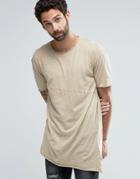 Pull & Bear Asymmetric T-shirt In Sand - Beige