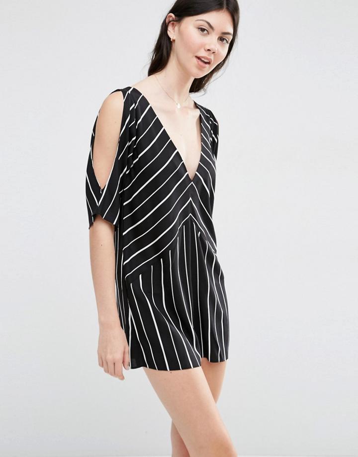 Asos Drape Cold Shoulder Stripe Romper