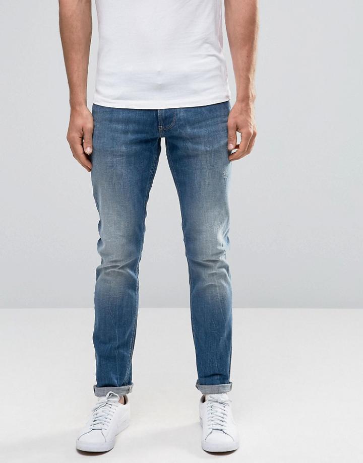 Armani Jeans J06 Slim Fit Jeans In Stretch Distressed Light Wash - Blu