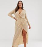 Flounce London Plus Sequin Stretch Maxi Dress In Gold - Gold