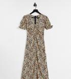 Influence Tall Satin Midi Tea Dress In Leopard Print-multi