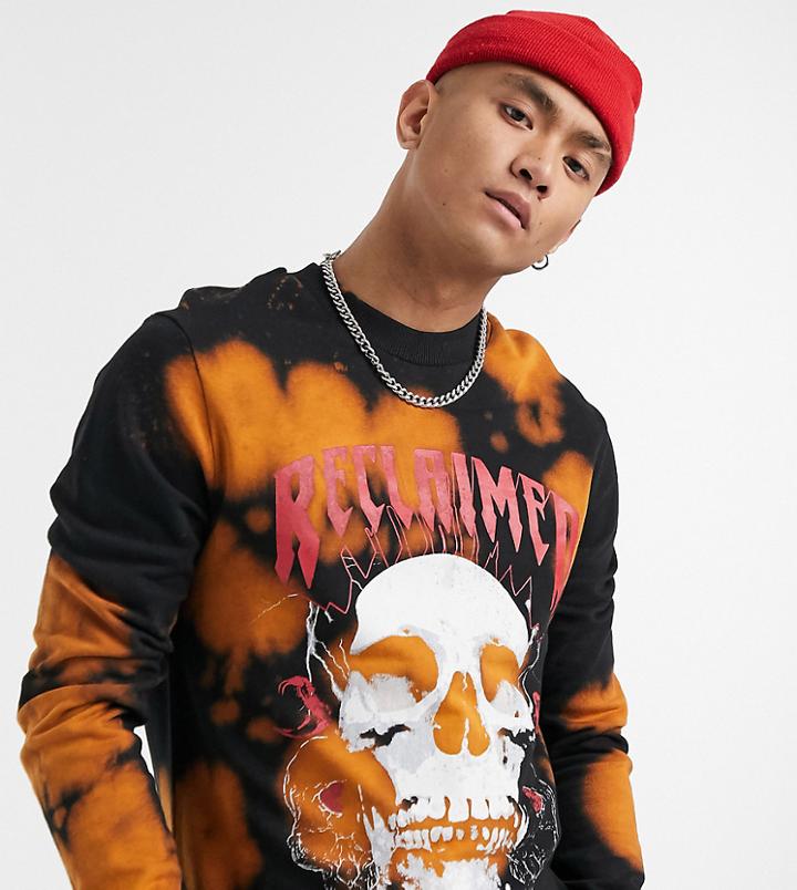 Reclaimed Vintage Inspired Skull Print Acid Wash Sweatshirt In Black-gray