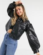 Asos Design Leather Look Sleeve Detail Jacket In Black