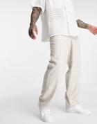 Asos Design Smart Wide Leg Pants With Beige Prince Of Wales Linen Mix Check - Part Of A Set-neutral