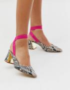 Truffle Collection Pointed Mid Heels In Snake-beige