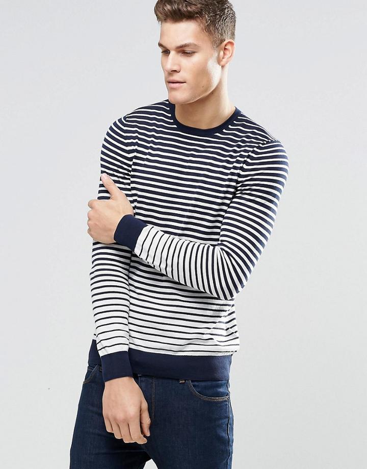 Hugo By Hugo Boss Sweater With Breton Stripe In Navy - Navy