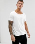 Asos Design Relaxed Raw Edge Scoop Neck T-shirt In White - White