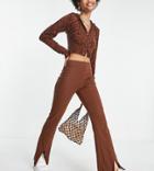 Pieces Tall Split Hem Flared Pants In Brown