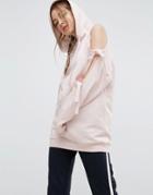 Asos Hoodie With Knot Detail And Cold Shoulder - Pink