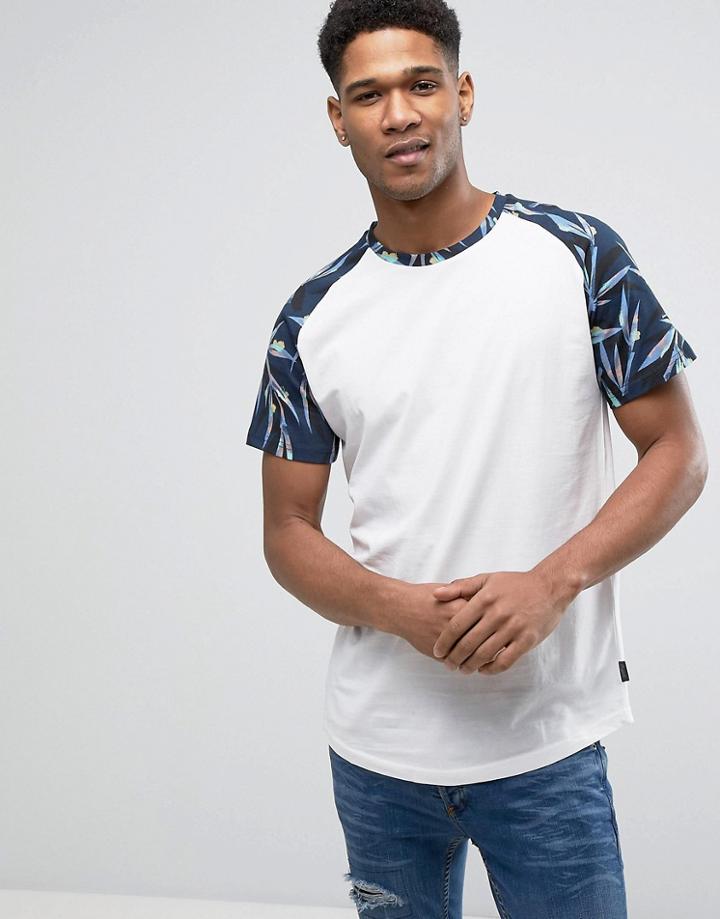 Jack & Jones Originals Longline T-shirt With Printed Raglan Sleeve - Cream