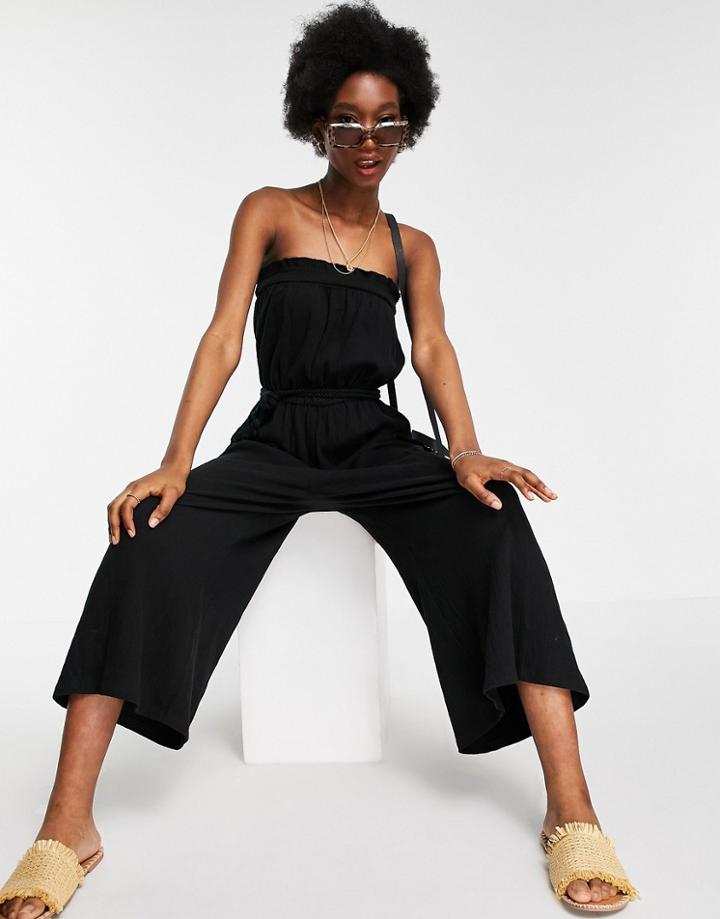 Asos Design Bandeau Rope Tie Jumpsuit In Black