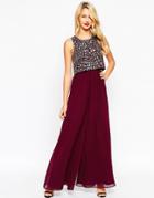 Asos Jumpsuit With Palazzo Pants And Embellished Over Layer - Aubergine