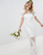 Asos Edition Corded Lace Maxi Wedding Dress With Scallop Hem - White