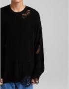 Bershka Distressed Knitted Sweater In Black