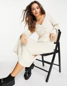 Pretty Lavish Long Sleeve Relaxed Fit Knit Midaxi Dress In Beige-neutral