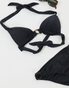 South Beach Halter Bikini Set Ring Detail In Black