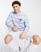 Asos Design Relaxed Long Sleeve Stripe T-shirt In Blue With Miami Chest Print