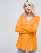 Asos Design Top With V-neck In Oversized Lightweight Rib - Orange