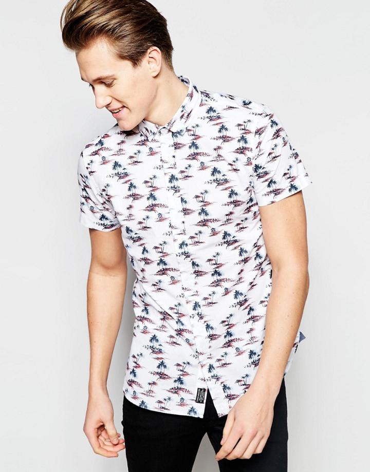 Threadbare Bletchley Palm Print Shirt - White