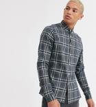 Asos Design Tall Slim Stretch Shirt In Gray Check