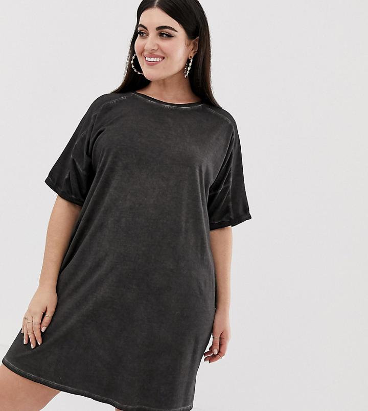 Asos Design Curve T-shirt Dress With Rolled Sleeves And Wash