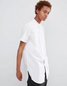 Asos Design Regular Fit Super Longline Shirt In White With Grandad Collar - White