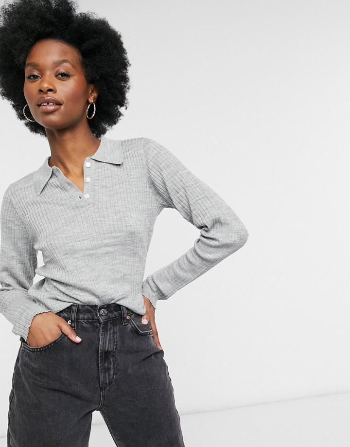 Selected Femme Polo Neck Long Sleeve Top In Gray-grey