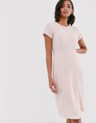 Closet London Short Sleeve Wrap Over Detail Dress In Pale Pink - Pink