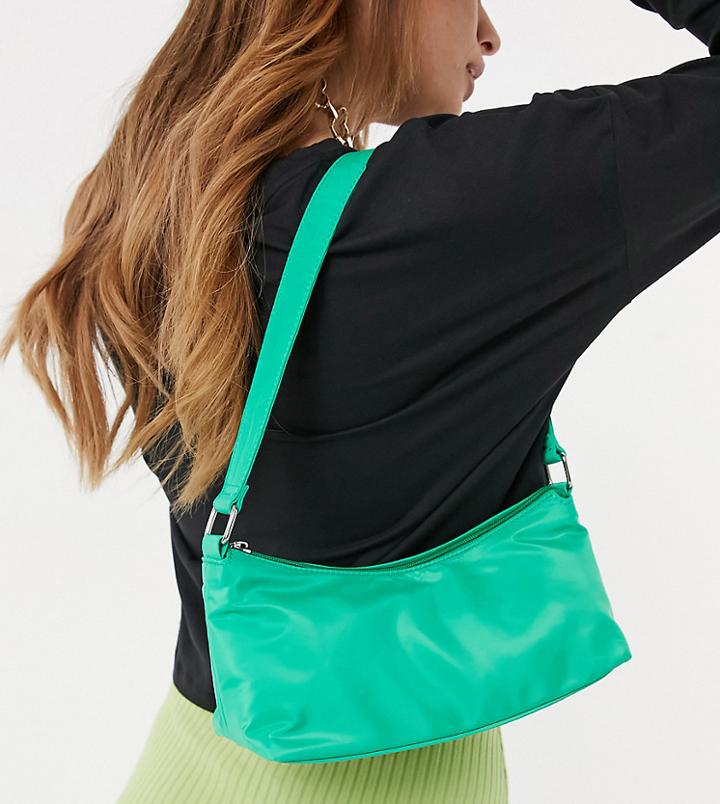My Accessories London Exclusive Nylon Shoulder Bag In Green With Front Zip