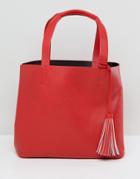 Pieces Shopper Bag With Tassle - Red