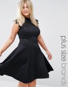 Praslin Plus Skater Dress With Lace Sleeves - Black