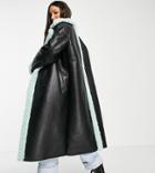 Asos Design Tall Bonded Sherpa Trench Coat In Black And Mint-gray