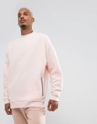 Asos Oversized Longline Quilted Sweatshirt With Zip Pockets - Pink