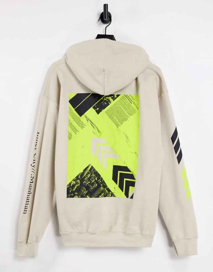 Topman Innercity Print Hoodie In Stone-neutral