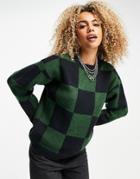 Asos Design Crew Neck Sweater With Large Checkerboard Pattern-multi