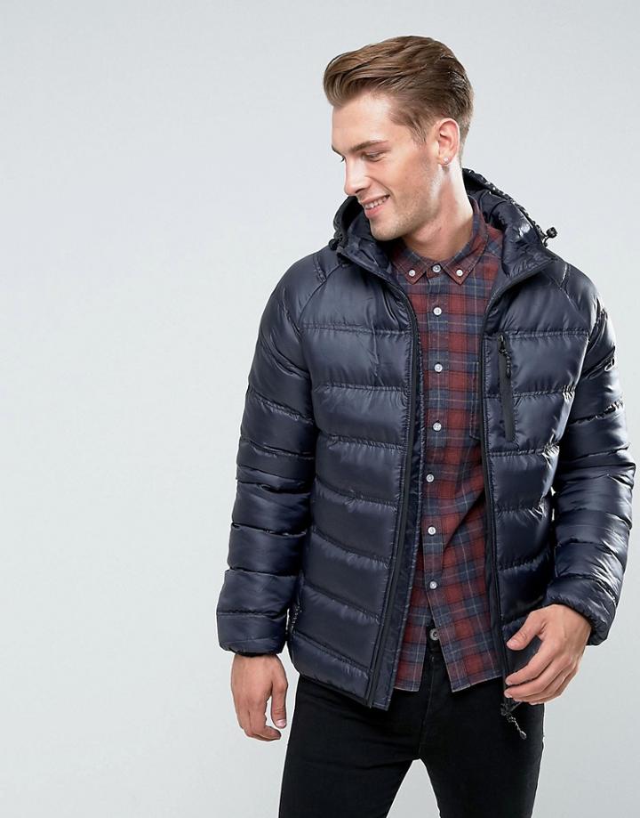 Bellfield Lightweight Padded Jacket With Hood - Navy
