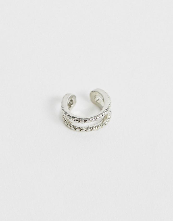 Asos Design Ear Cuff In Double Row Engraved Design In Silver Tone - Silver
