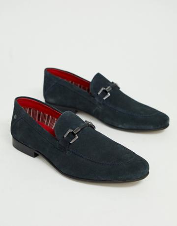 Base London Soprano Bar Loafers In Navy Suede - Navy