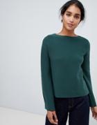 Oasis Bell Sleeve Compact Knitted Sweater In Green - Brown