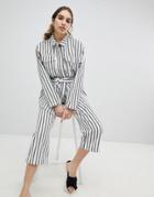 Monki Striped Pocket Detail Utility Jacket - White