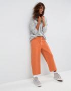 Asos Crop Skater Jeans In Washed Orange With Contrast Stitch - Orange