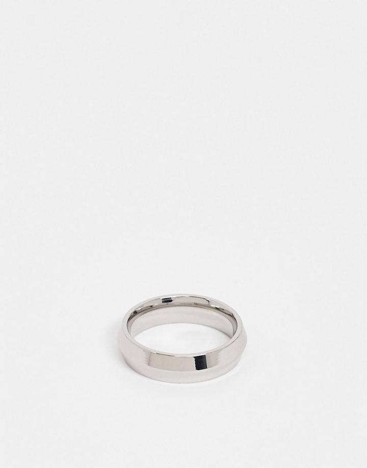Asos Design Stainless Steel Band Ring With Angled Design In Silver Tone