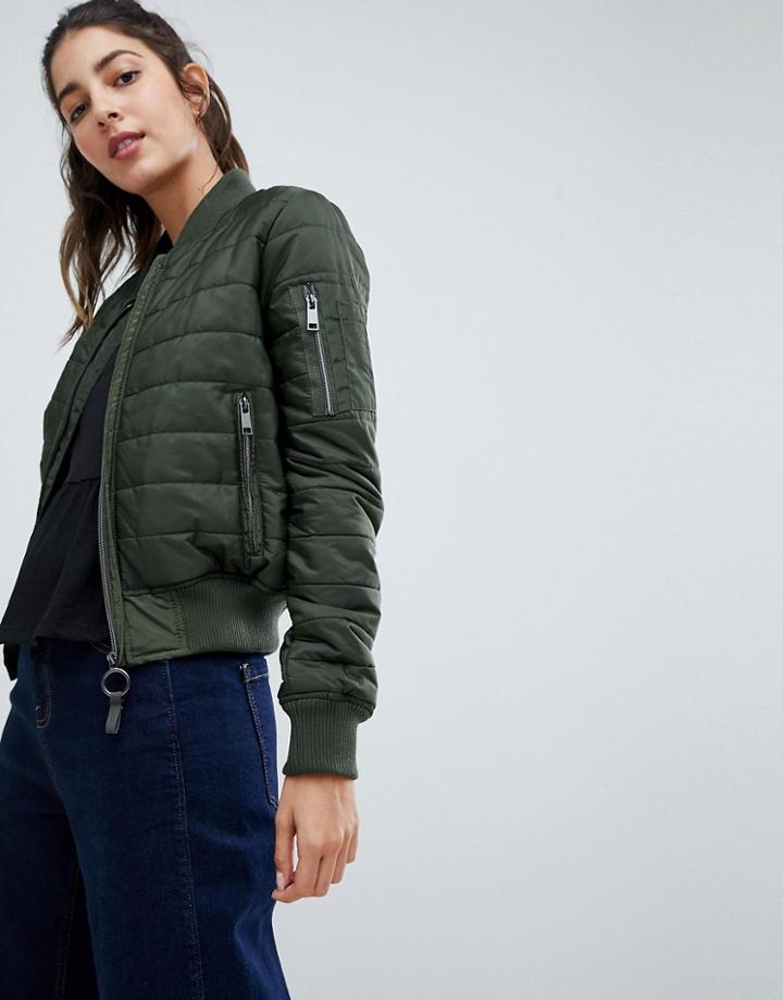 Brave Soul Alex Padded Bomber Jacket - Green