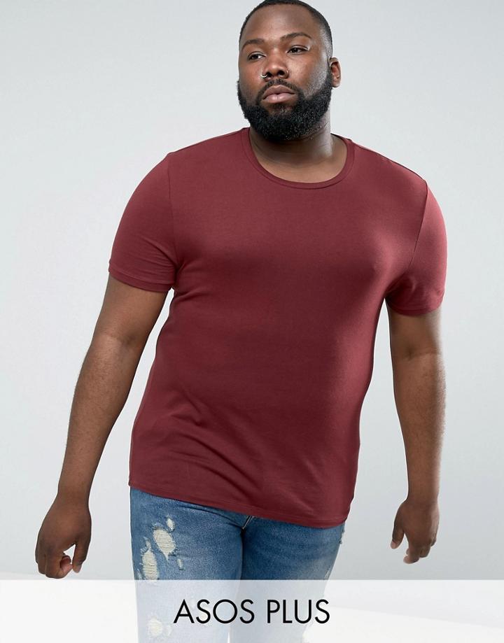 Asos Plus Muscle Fit T-shirt With Crew Neck And Stretch In Red - Beige
