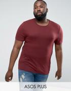 Asos Plus Muscle Fit T-shirt With Crew Neck And Stretch In Red - Beige