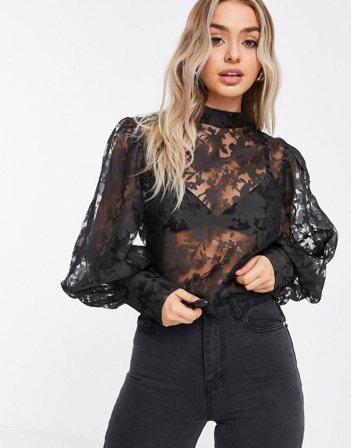 Missguided Blouse With Balloon Sleeves In Black
