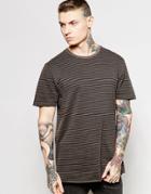Asos Super Longline T-shirt With Grungy Stripe And Scoop Hem With Nibbling - Brown