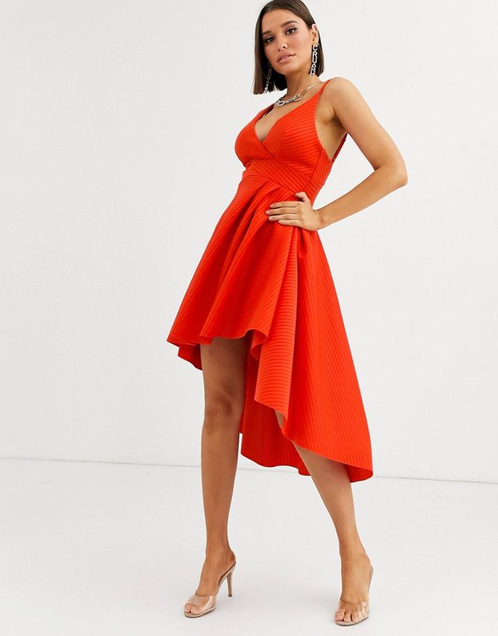 Asos Design Self Stripe One Shoulder Fold Detail Prom Midi Dress-multi