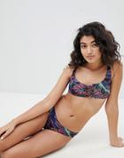 Bershka Lace Up Bikini Top In Geo Print - Purple