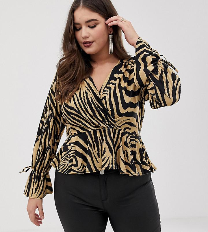 John Zack Plus Wrap Front Top In Zebra Print - Multi